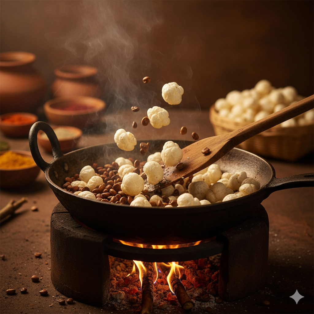 Makhana popping - roasted snack in copenhagen